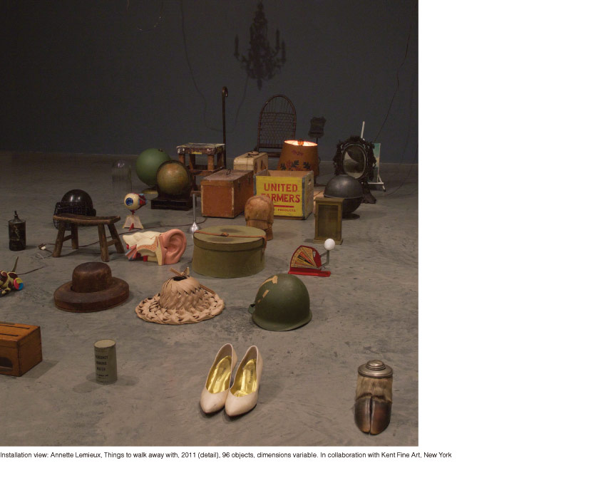 Annette Lemieux, Things to walk away with, 2011 (detail), 96 objects, dimensions variable. In collaboration with Kent Fine Art, New York